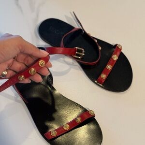 Versace Chic Red and Gold Minimalist Sandals